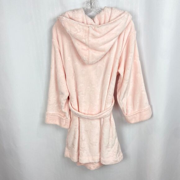 Tommy Hilfiger Pink Star Print Hooded Robe Sz L XL Soft Faux Fur Texture Pockets - Picture 6 of 11